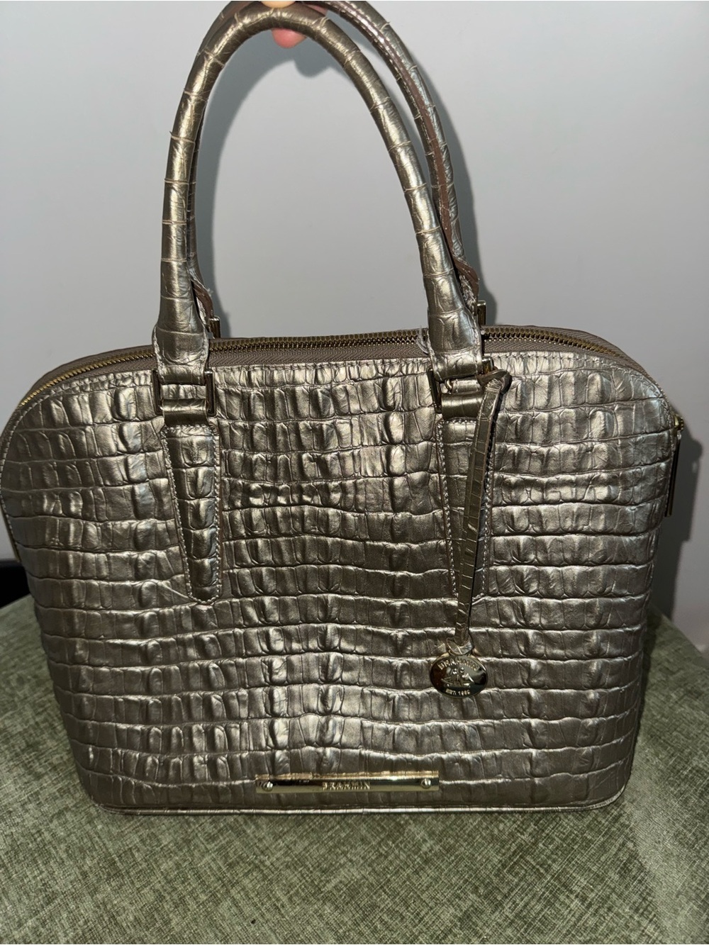 Brahmin Vivian Metallic Graphite La Scala Croc-Embossed Satchel